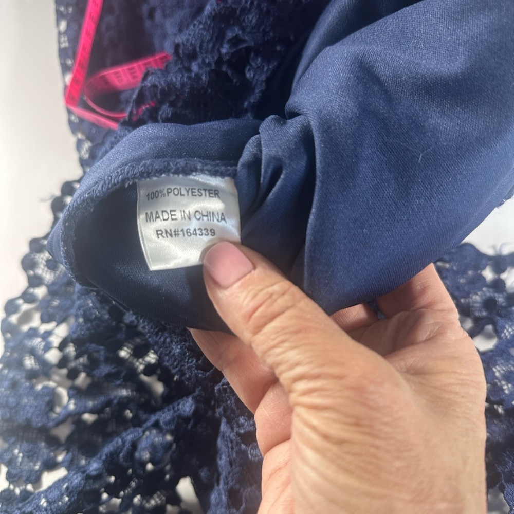 Petal & Pup Navy Lace Midi Dress Women’s Size 12 Sheer Panel Cocktail Party - Picture 9 of 13